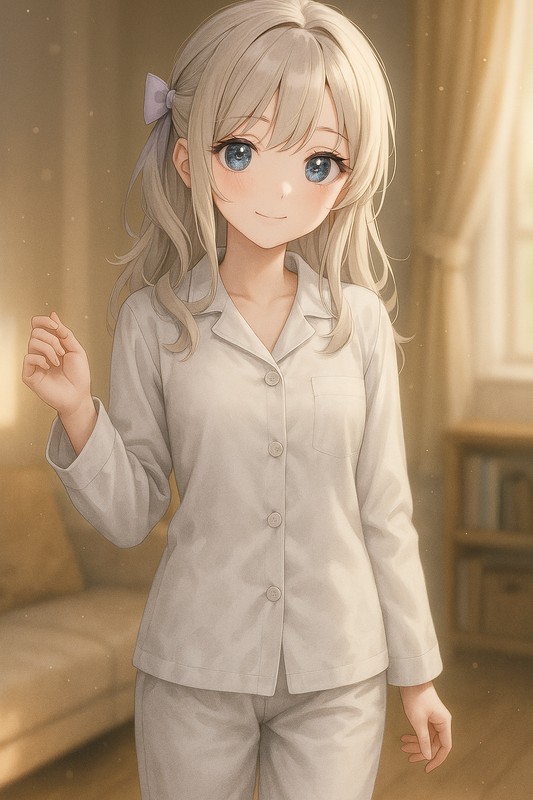 定番デザインのパジャマを着る美少女AIイラスト|プロンプト紹介