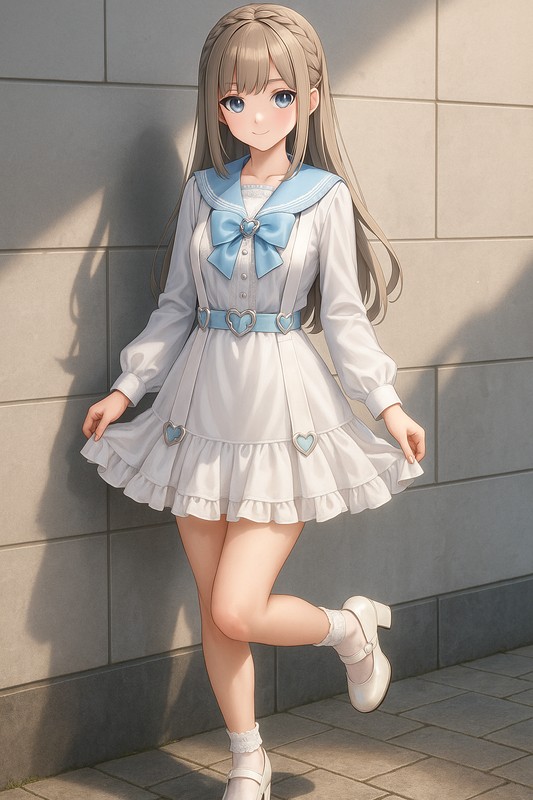 セーラーカラー×ハートサスペンダーのふわふわパステルコーデ|量産型女子AIイラスト