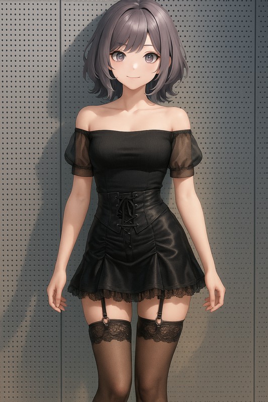 オフショルトップ×コルセットスカートのセクシーゴシック|地雷系のAIイラスト