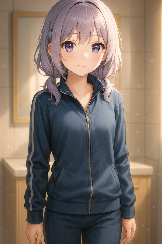 シンプルジャージ風パジャマを着る美少女AIイラスト|プロンプト紹介