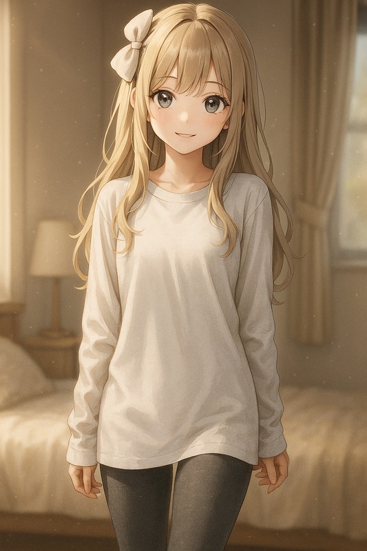 ロングTシャツパジャマを着る美少女AIイラスト|プロンプト紹介