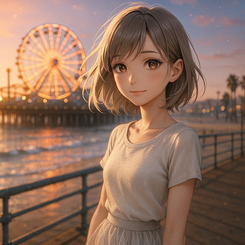 サンタモニカ・ピアのAIイラスト|プロンプト紹介・世界の街並み