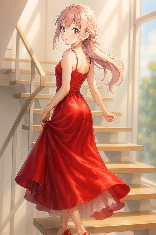 浮遊階段を登る美少女|プロンプト紹介