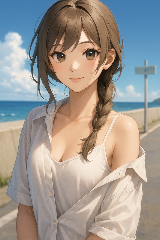 キャミドレスがシャツからのぞくAIイラスト|プロンプト紹介