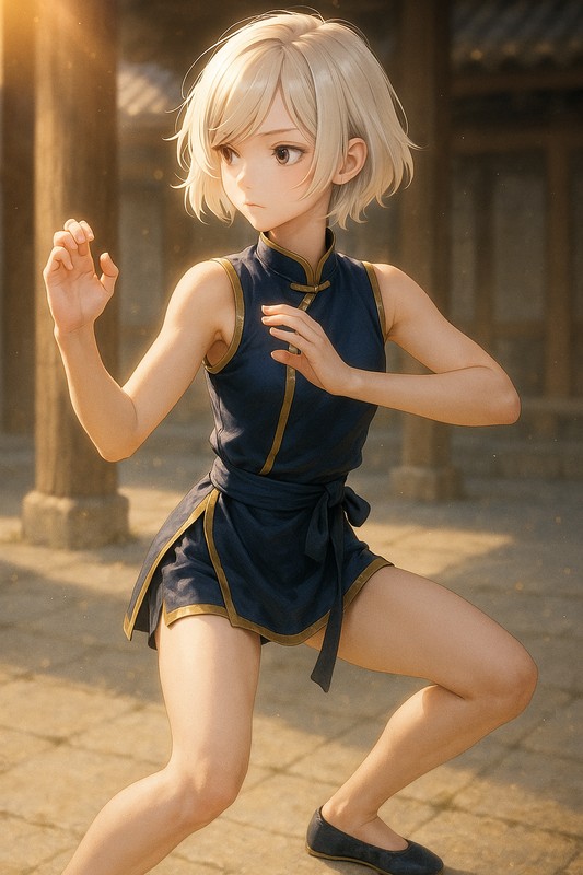 丁步の構えをする美少女AIイラスト|カンフープロンプト紹介