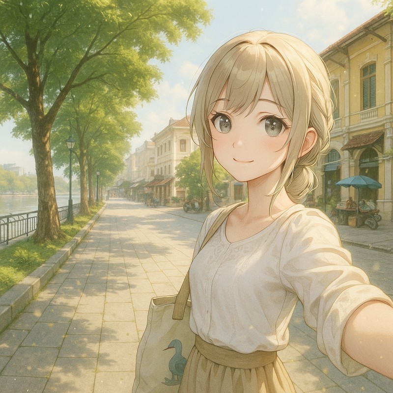 ホアンキエム湖通りのAIイラスト|プロンプト紹介・世界の街並み