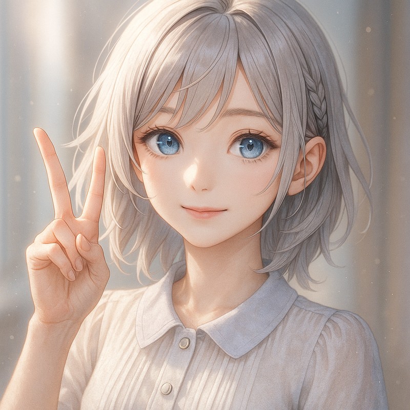 ピースサインをする美少女AIイラスト|プロンプト紹介