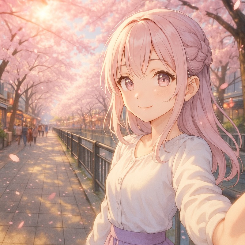 中目黒の桜並木のAIイラスト|プロンプト紹介・世界の街並み