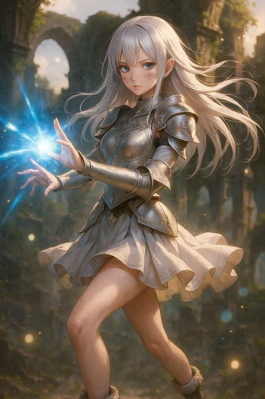 カンフーのポーズを応用した美少女AIイラスト|魔法戦士の戦闘シーン
