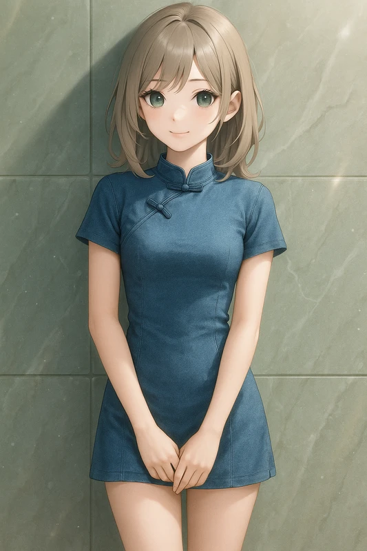 デニム風生地×ショート丈のトレンドチャイナ服|AIイラストプロンプト紹介