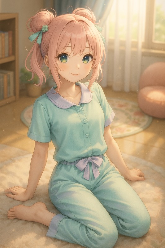 パステルカラーのパジャマを着る美少女AIイラスト|プロンプト紹介