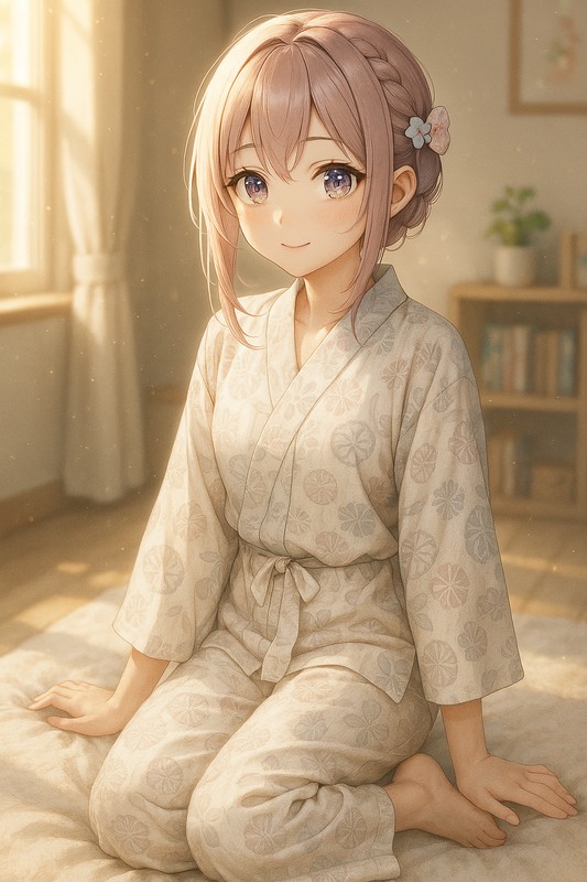 和風ねまきを着る美少女AIイラスト|プロンプト紹介