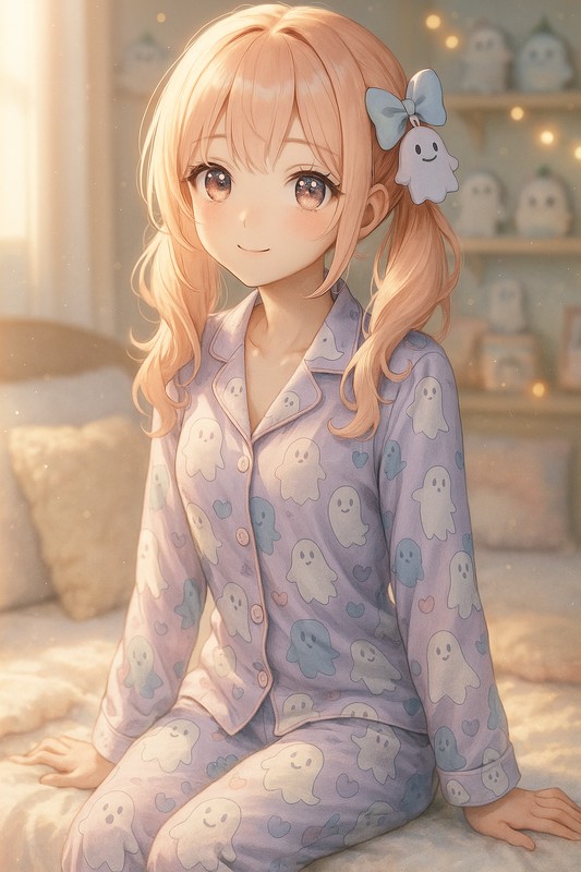 おばけモチーフパジャマを着る美少女AIイラスト|プロンプト紹介
