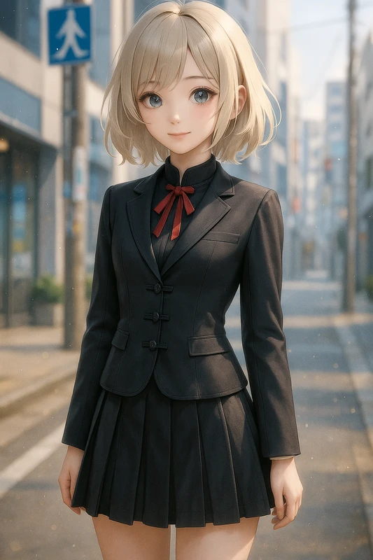 ブレザー型×チャイナ襟×ミニ丈のスクールチャイナ服|AIイラストプロンプト紹介