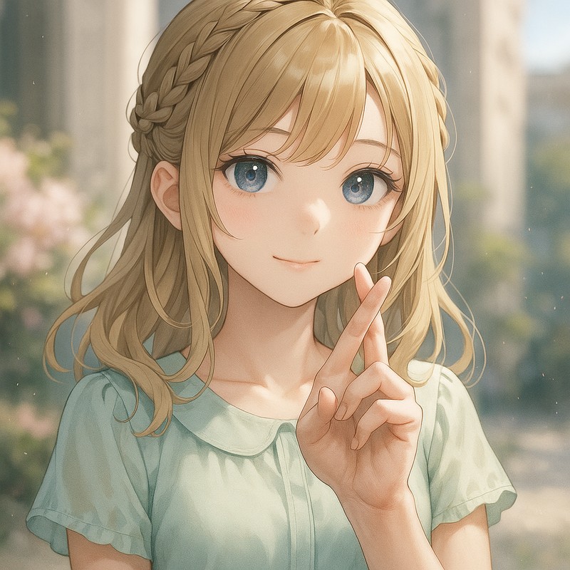 クロスフィンガーのジェスチャーをする美少女AIイラスト|プロンプト紹介