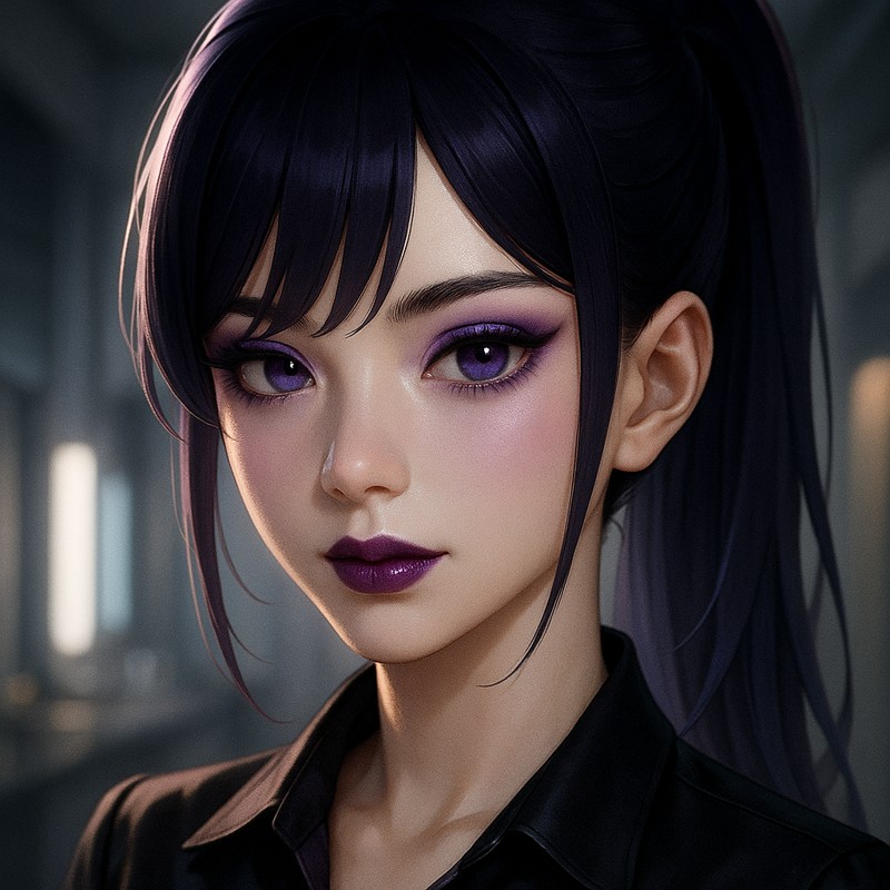 パープルメイクの美少女AIイラスト