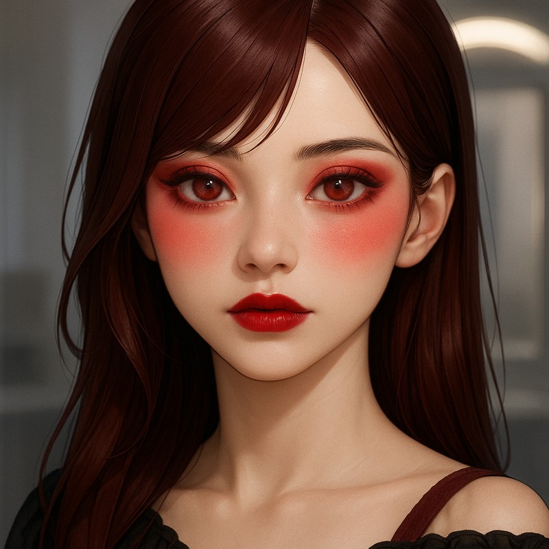 レッドメイクの美少女AIイラスト