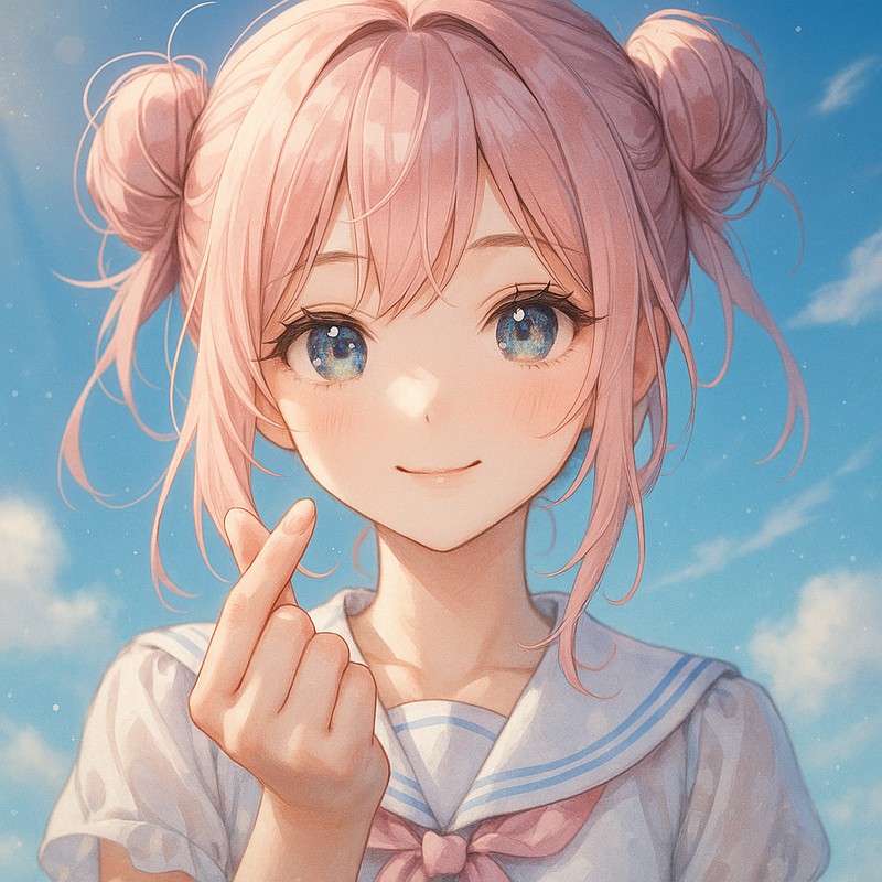 指ハートジェスチャーをする美少女AIイラスト|プロンプト紹介