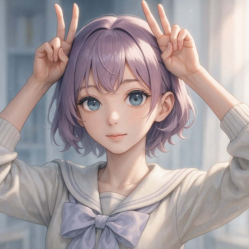 うさ耳ポーズをする美少女AIイラスト|プロンプト紹介