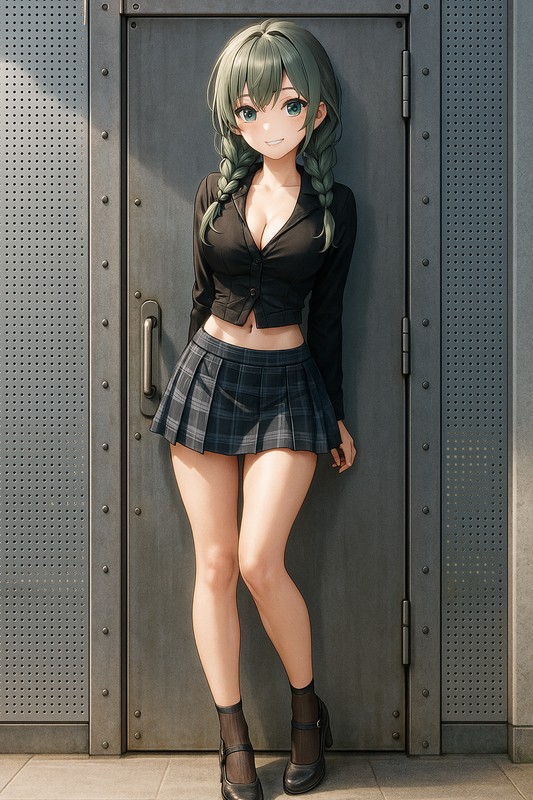 工業風メタルドアとスチールパネル壁を組み合わせたAIイラスト|ChatGPT