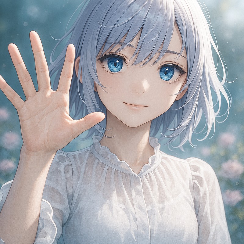 スプレッドフィンガーのジェスチャーをする美少女AIイラスト|プロンプト紹介