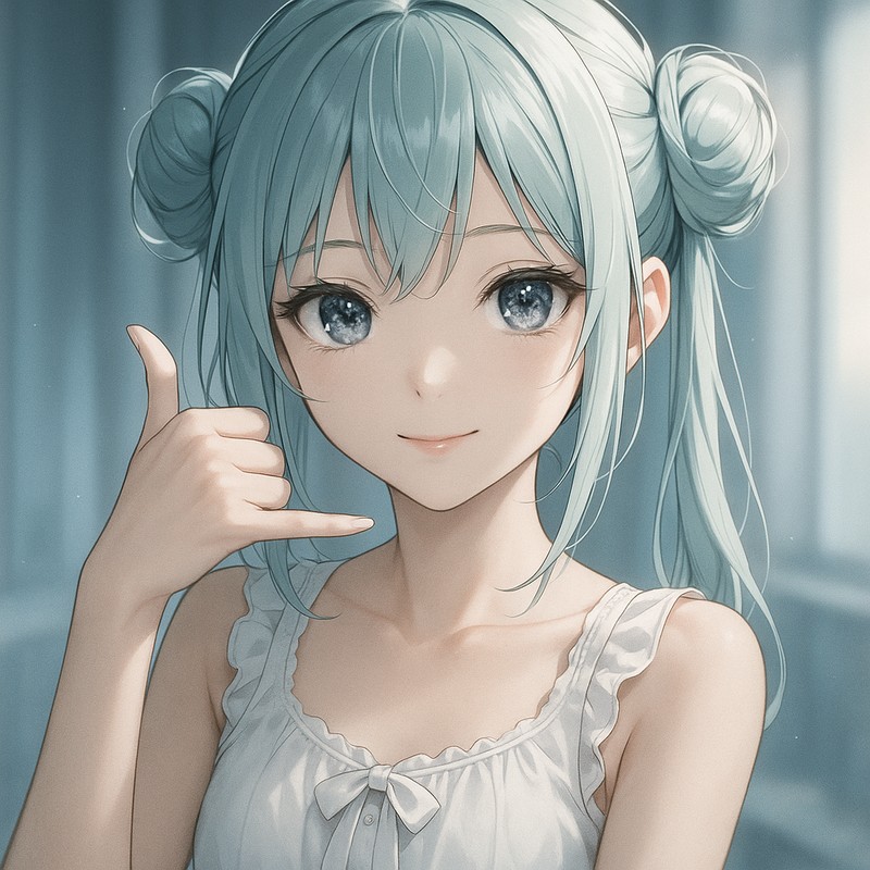 「電話して」のサインをする美少女AIイラスト|プロンプト紹介