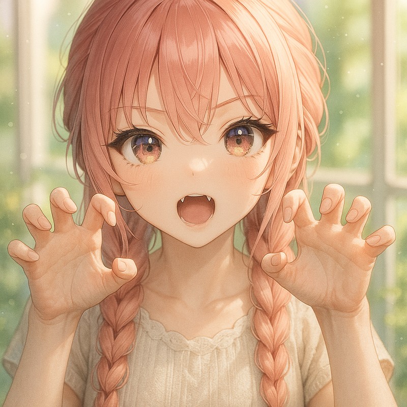 がおーのポーズをする美少女AIイラスト|プロンプト紹介