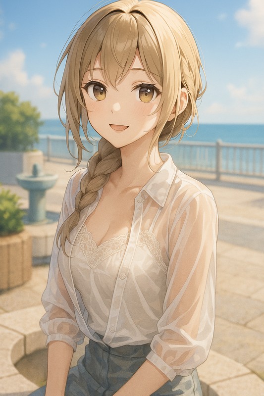 シアーブラウスとレースキャミソールの重ね着のAIイラスト|プロンプト紹介