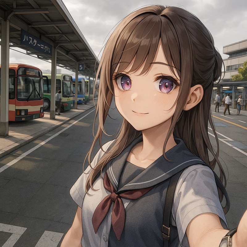 バスターミナル乗り場のAIイラスト|背景用プロンプト紹介