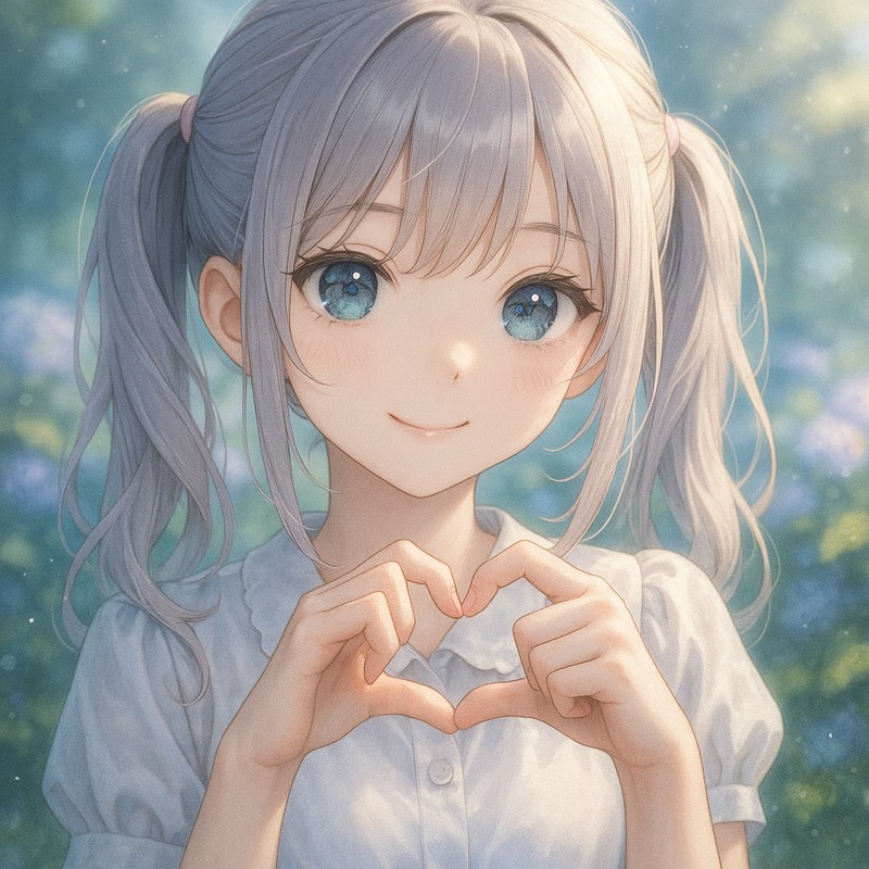 ハートハンドジェスチャーをする美少女AIイラスト|プロンプト紹介