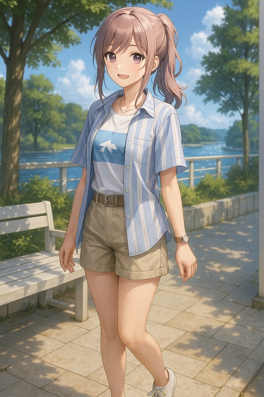 シャツとTシャツの重ね着のAIイラスト|プロンプト紹介