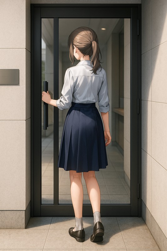黒縁スチールフレームガラスドアのAIイラスト|プロンプト紹介用