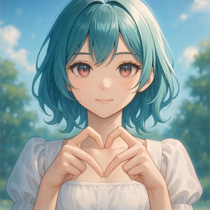 4つの指でハートマークを作る美少女AIイラスト|プロンプト紹介