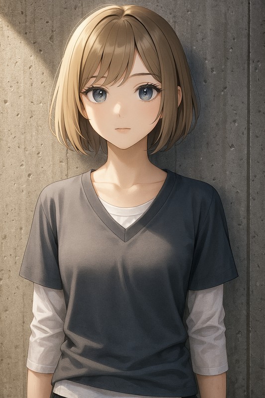 襟元からインナーシャツの丸襟がのぞく状態を再現したAIイラスト|プロンプト紹介