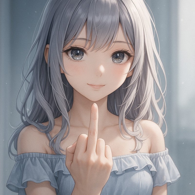 中指立てジェスチャーをする美少女AIイラスト|プロンプト紹介