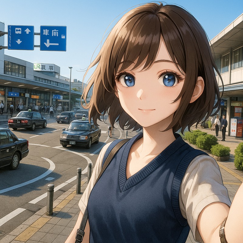 駅前ロータリーのAIイラスト|背景用プロンプト紹介