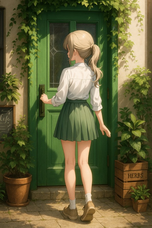 グリーンドア(植物フレーム)のAIイラスト|プロンプト紹介用