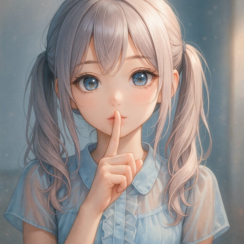 「しーっ」のサインをする美少女AIイラスト|プロンプト紹介