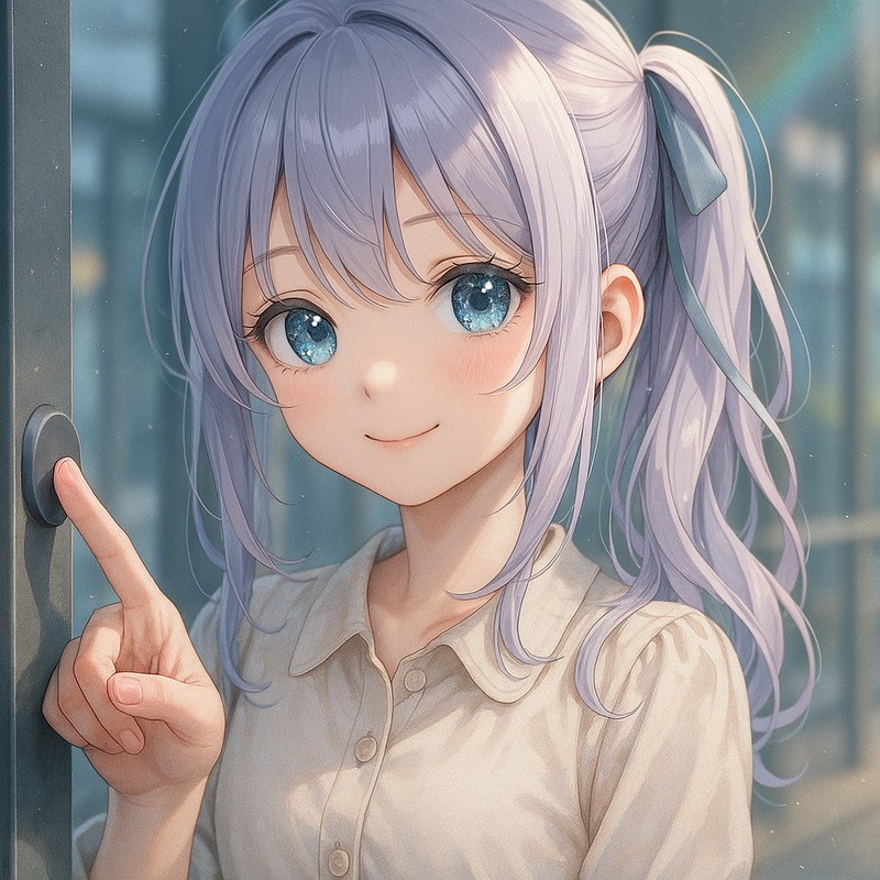 ボタン押しジェスチャーをする美少女AIイラスト|プロンプト紹介
