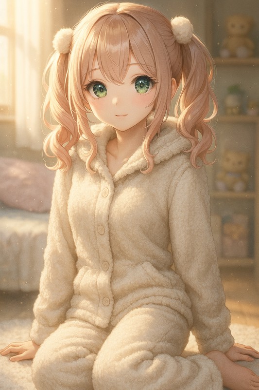 もこもこ冬用パジャマを着る美少女AIイラスト|プロンプト紹介