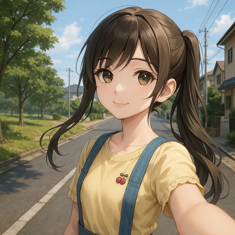 緑地脇の片側住宅道路のAIイラスト|背景用プロンプト紹介