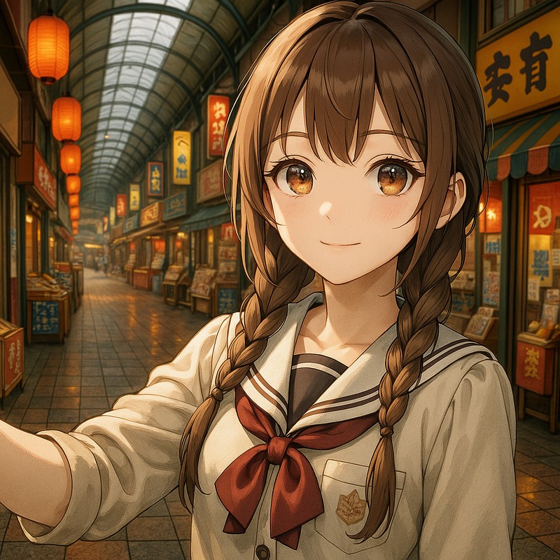 賑やかなアーケードのAIイラスト|背景用プロンプト紹介