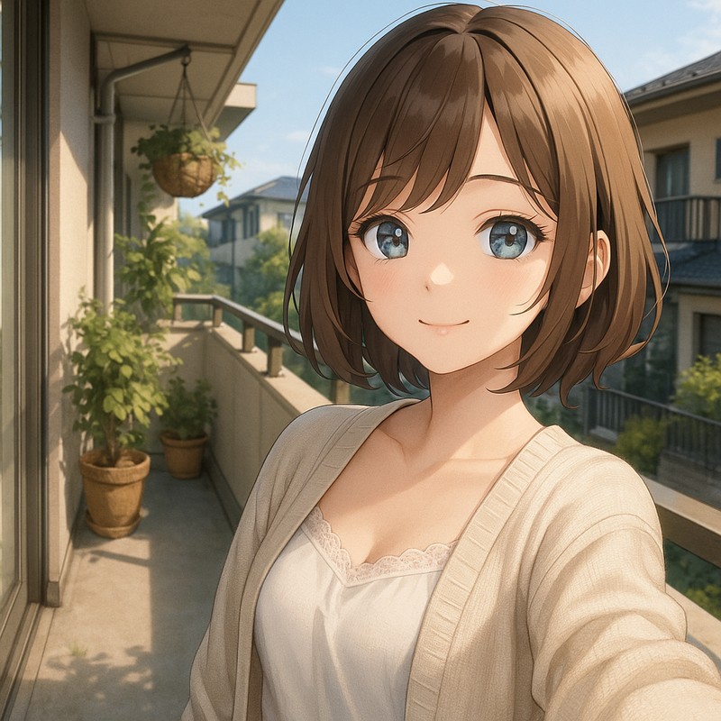 朝のベランダ風景のAIイラスト|背景用プロンプト紹介