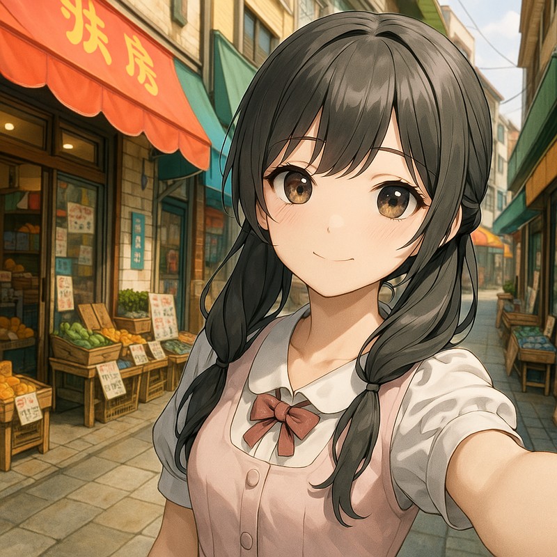 アジア風路面店街のAIイラスト|背景用プロンプト紹介