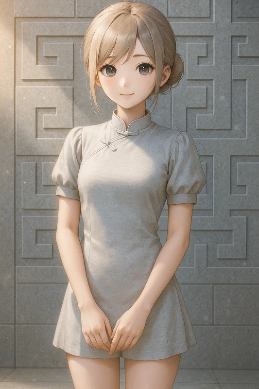 Tシャツ素材×チャイナ襟のカジュアルチャイナ服|AIイラストプロンプト紹介