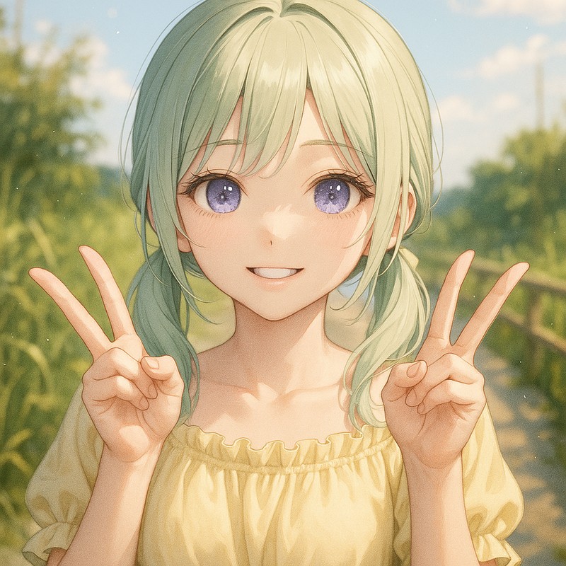 ダブルピースをする美少女AIイラスト|プロンプト紹介