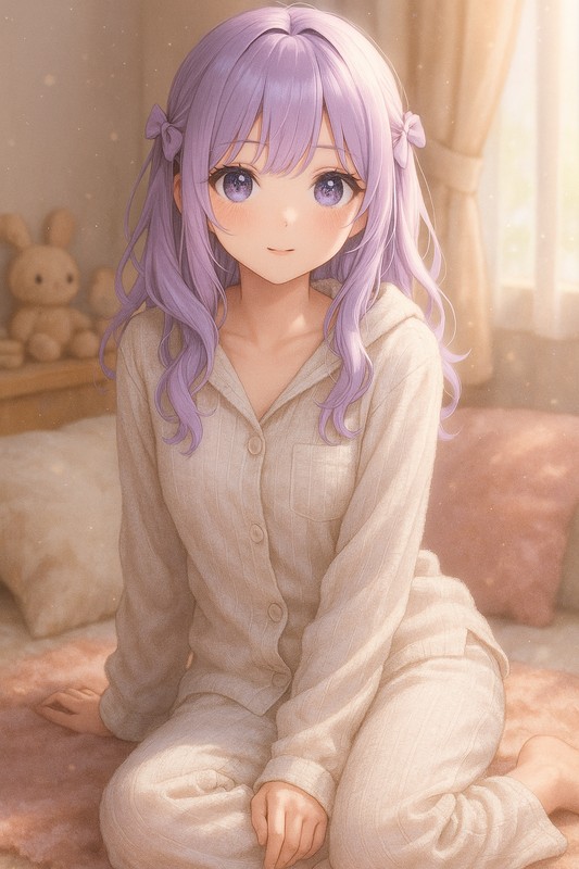 ガーゼ素材パジャマを着る美少女AIイラスト|プロンプト紹介