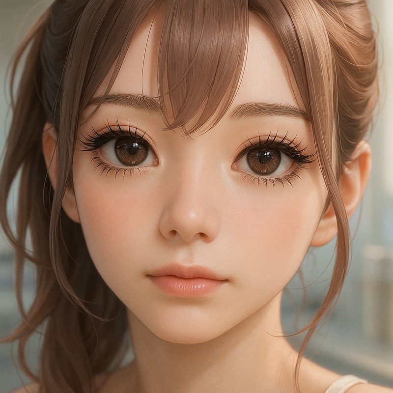 マスカラを塗った美少女のAIイラスト参考例