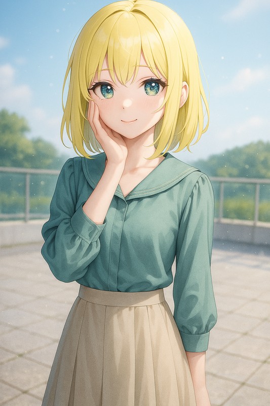 hand touching faceの美少女イラスト生成例|プロンプト紹介