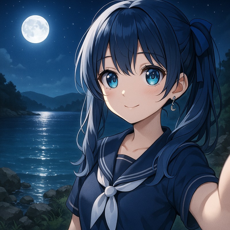 月光の湖のAIイラスト|背景用プロンプト紹介